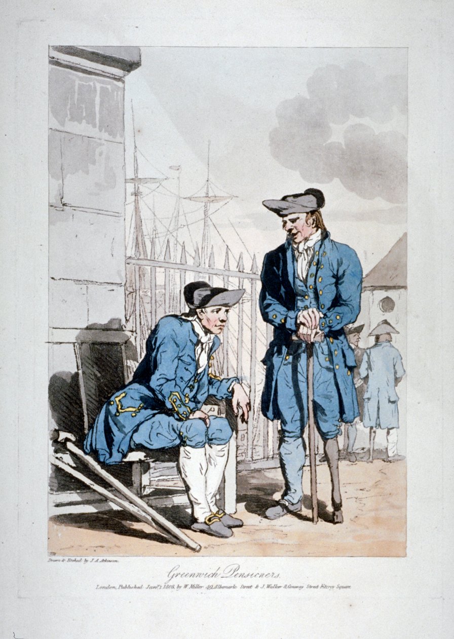 "Greenwich Pensioners" ، 1808 بواسطة جون أوغستوس أتكينسون