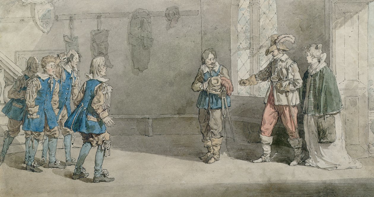 بتروتشيو ، كاتارينا والخدم في مشهد من "ترويض النمرة" ، ص 1815 (قلم ومرحاض على ورق) بواسطة جون أوغستوس أتكينسون