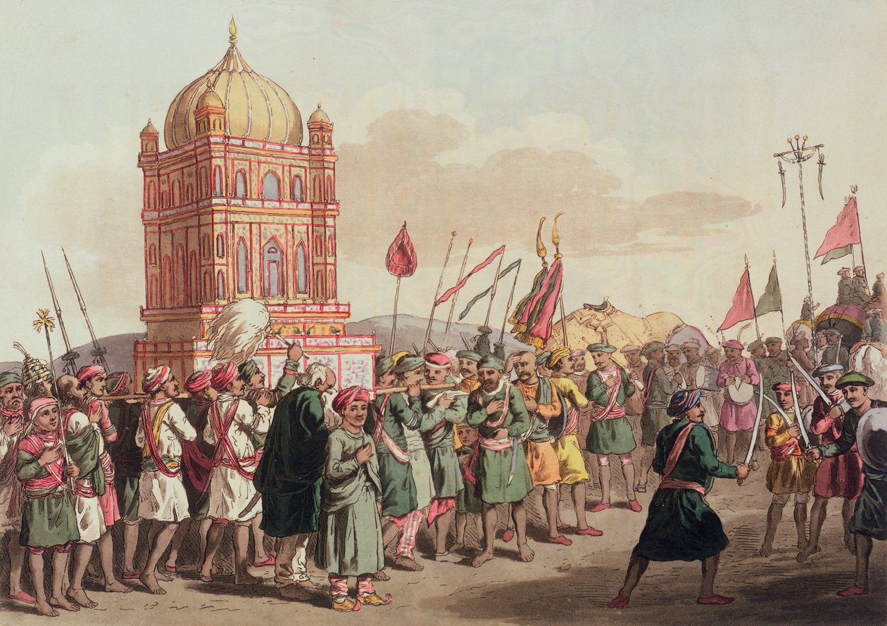 موكب التازية ، من "مخيم المحراتة" ، 5 أبريل 1813 (نقش ملون) بواسطة جون أوغستوس أتكينسون