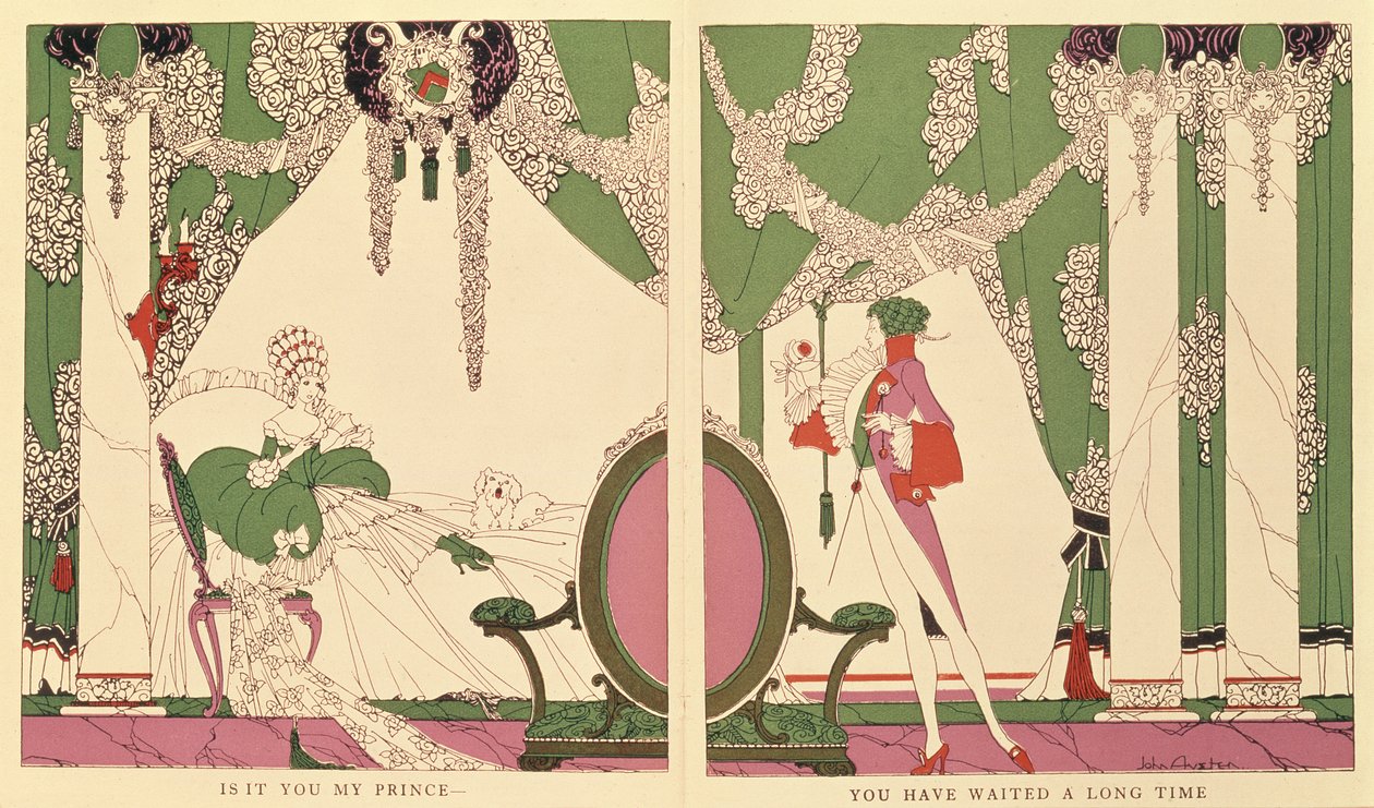 الجمال النائم ، رسم توضيحي من "حكايات الأزمنة المارة" لتشارلز بيرولت (1628-1703) 1922 (ليثو ملون) بواسطة جون اوستن