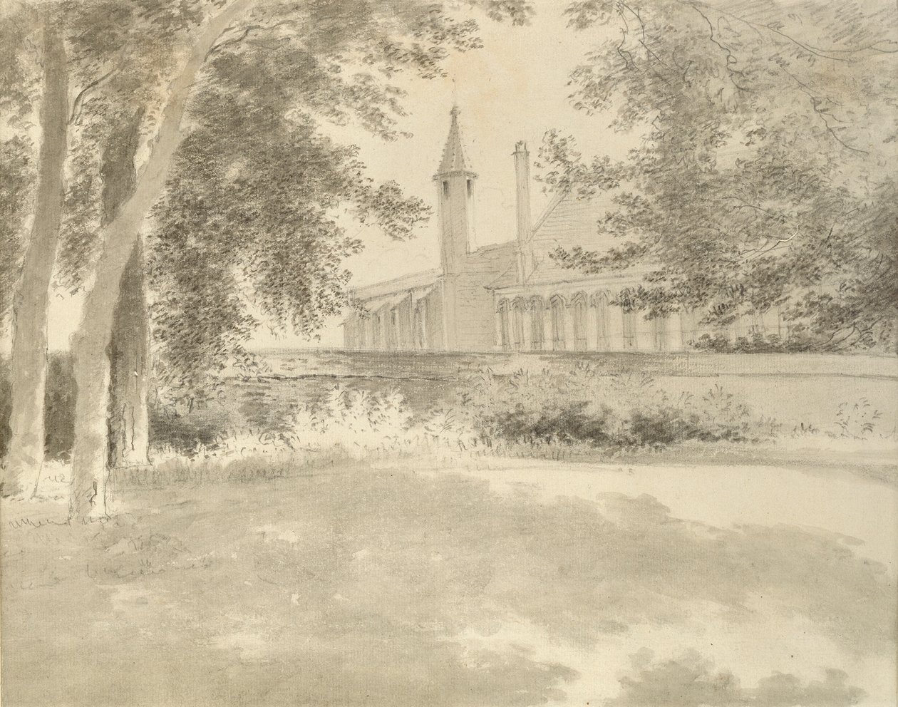 كنيسة ومكتبة باليول من البستان ، 2 أغسطس 1783 بواسطة John Baptist Malchair