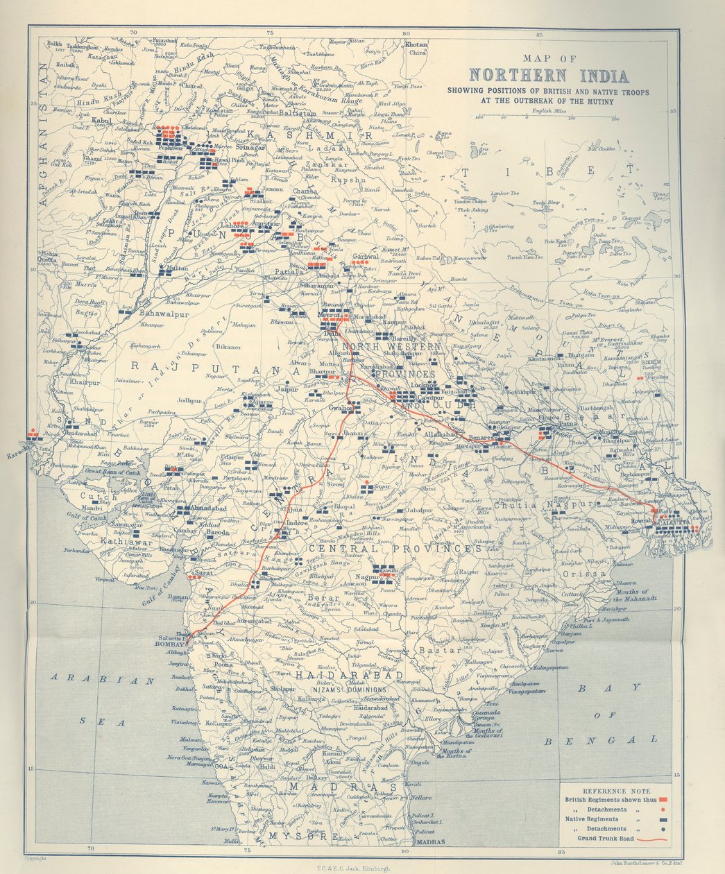 خريطة لشمال الهند ، 1901. بواسطة جون بارثولوميو