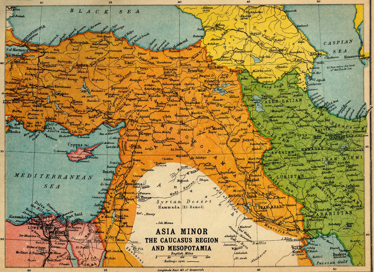 آسيا الصغرى ، منطقة القوقاز وبلاد ما بين النهرين ، الحرب العالمية الأولى ، c1915 ، c1920. بواسطة جون بارثولوميو وابنه