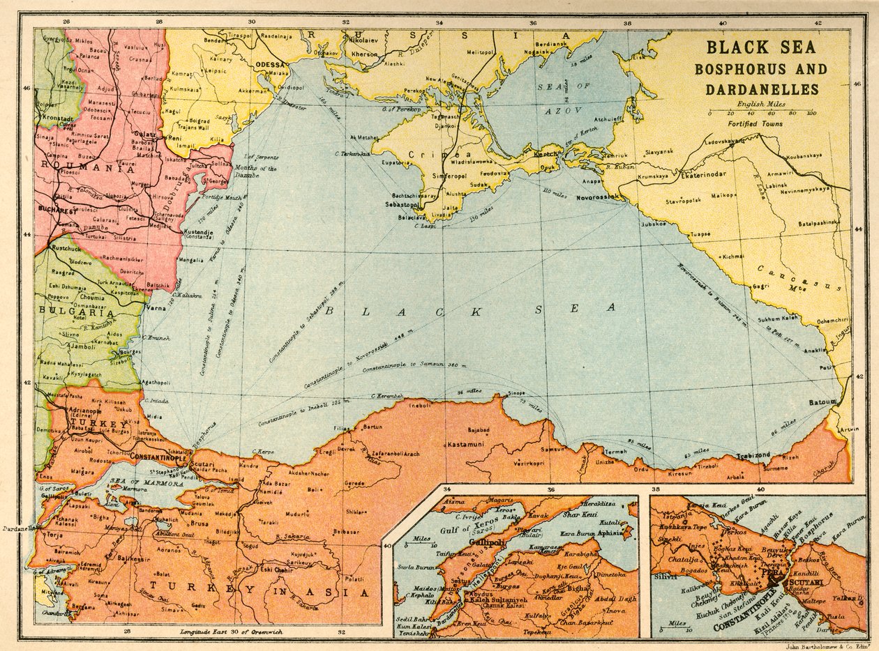 البحر الأسود: البوسفور والدردنيل ، c1914 ، c1920. بواسطة جون بارثولوميو وابنه