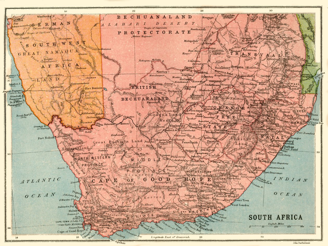 خريطة جنوب أفريقيا ، c1914 ، c1920. بواسطة جون بارثولوميو وابنه