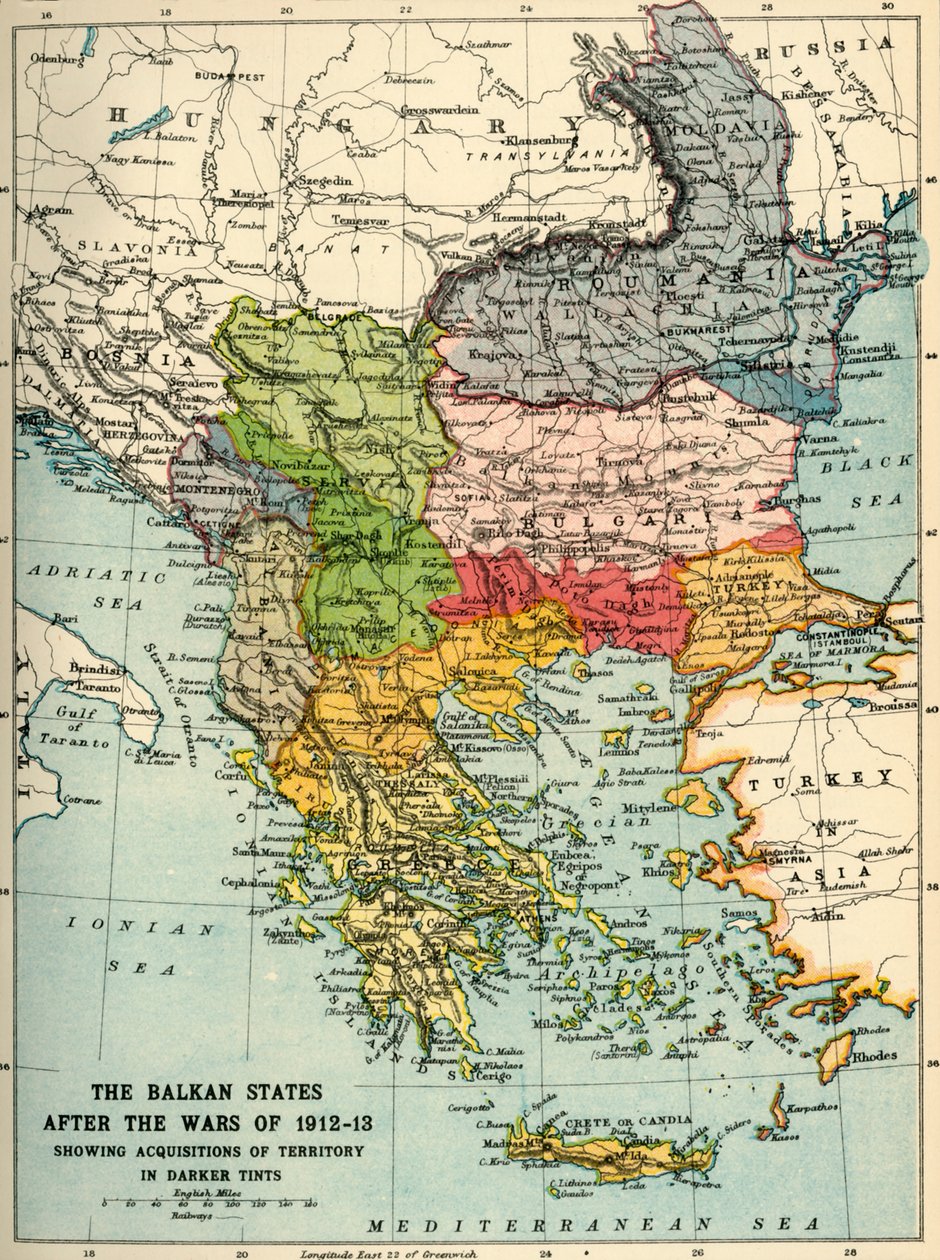 دول البلقان بعد حروب 1912-1913 ، c1920. بواسطة جون بارثولوميو وابنه