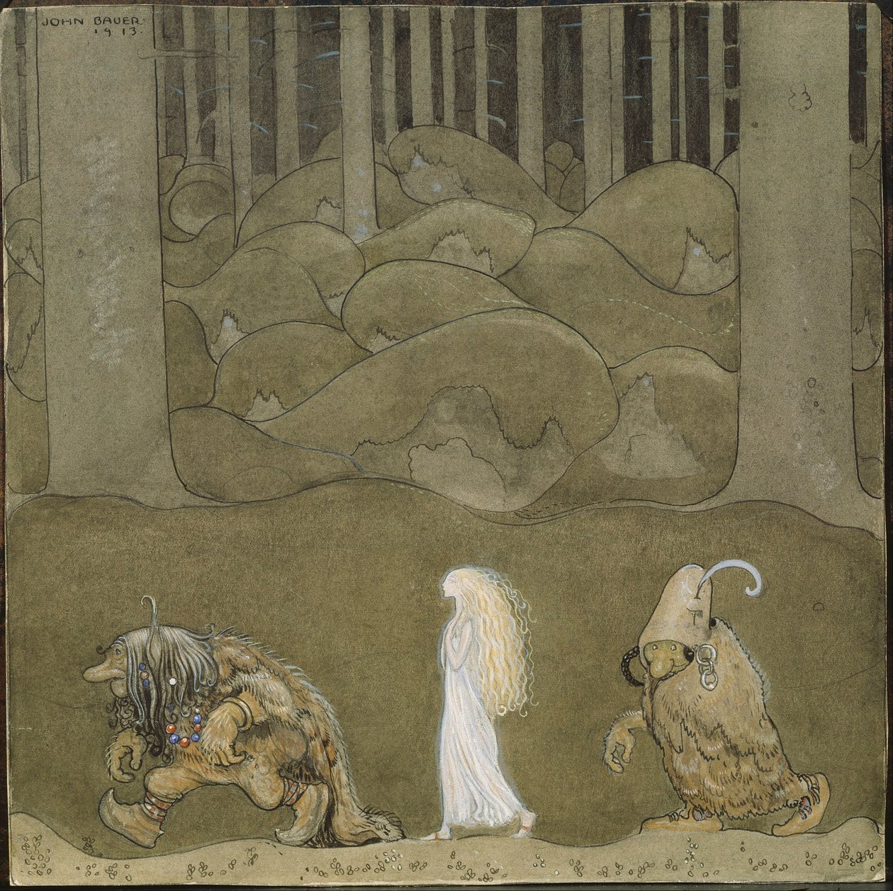 La Princesse et les trolls - الأميرة والمتصيدون - باور ، جون (1882-1918) - 1913 - ألوان مائية ، ألوان مائية على ورق - 25 × 25 - المتحف الوطني ستوكهولم بواسطة جون فارمر
