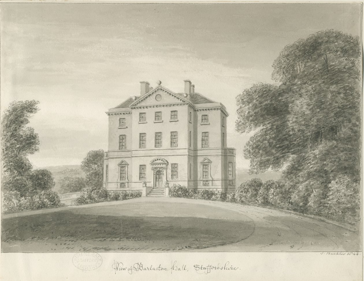 Barlaston Hall: sepia drawing بواسطة جون باكلر