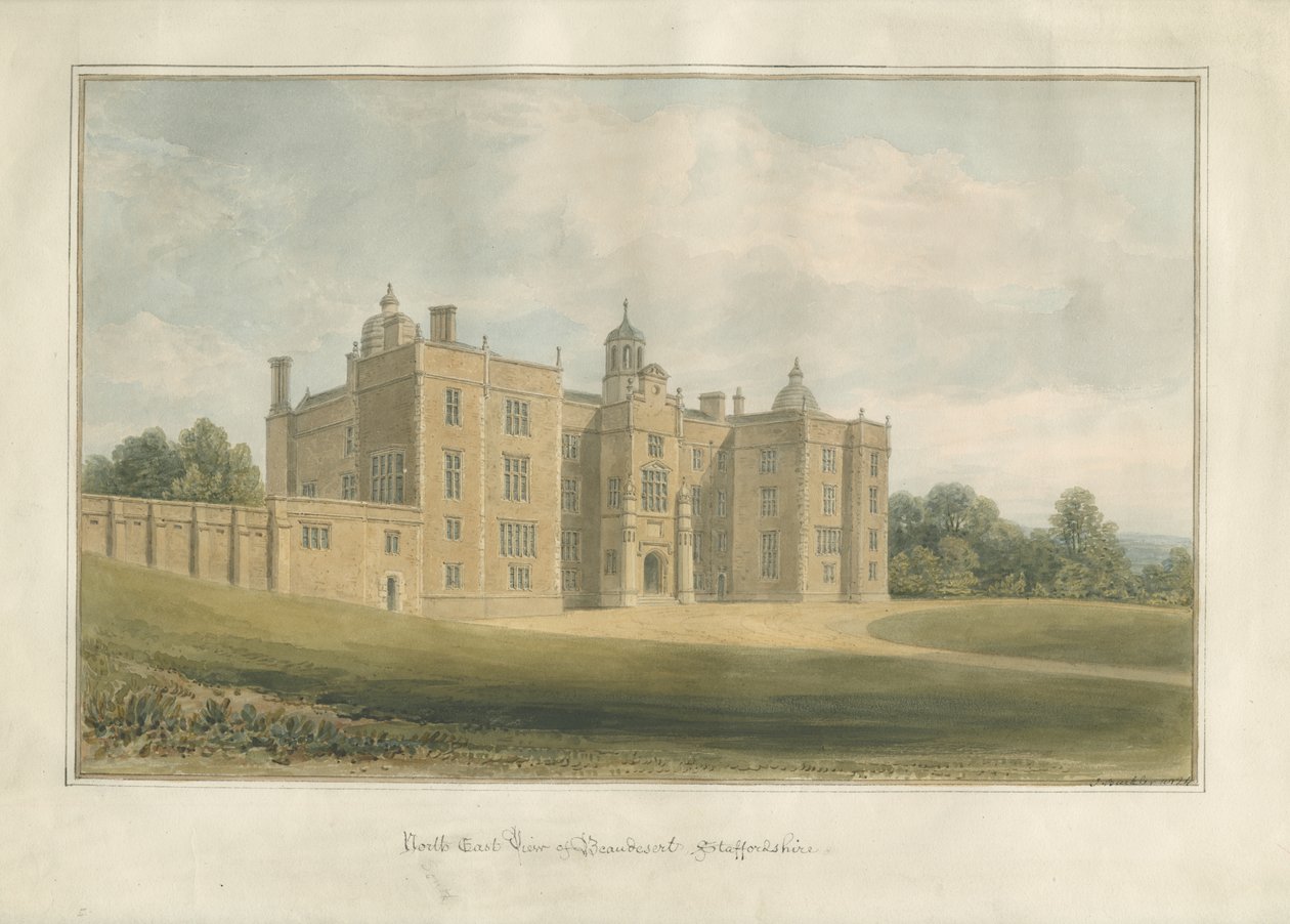 قاعة وحديقة Beaudesert: لوحة ألوان مائية ، 1824 بواسطة جون باكلر