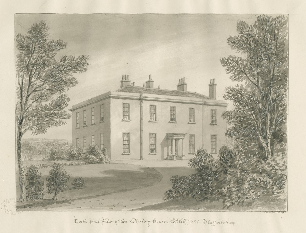بليثفيلد - Rectory: رسم بني داكن ، 1824 بواسطة جون باكلر