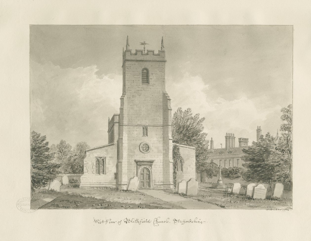 Blithfield Church: sepia drawing بواسطة جون باكلر