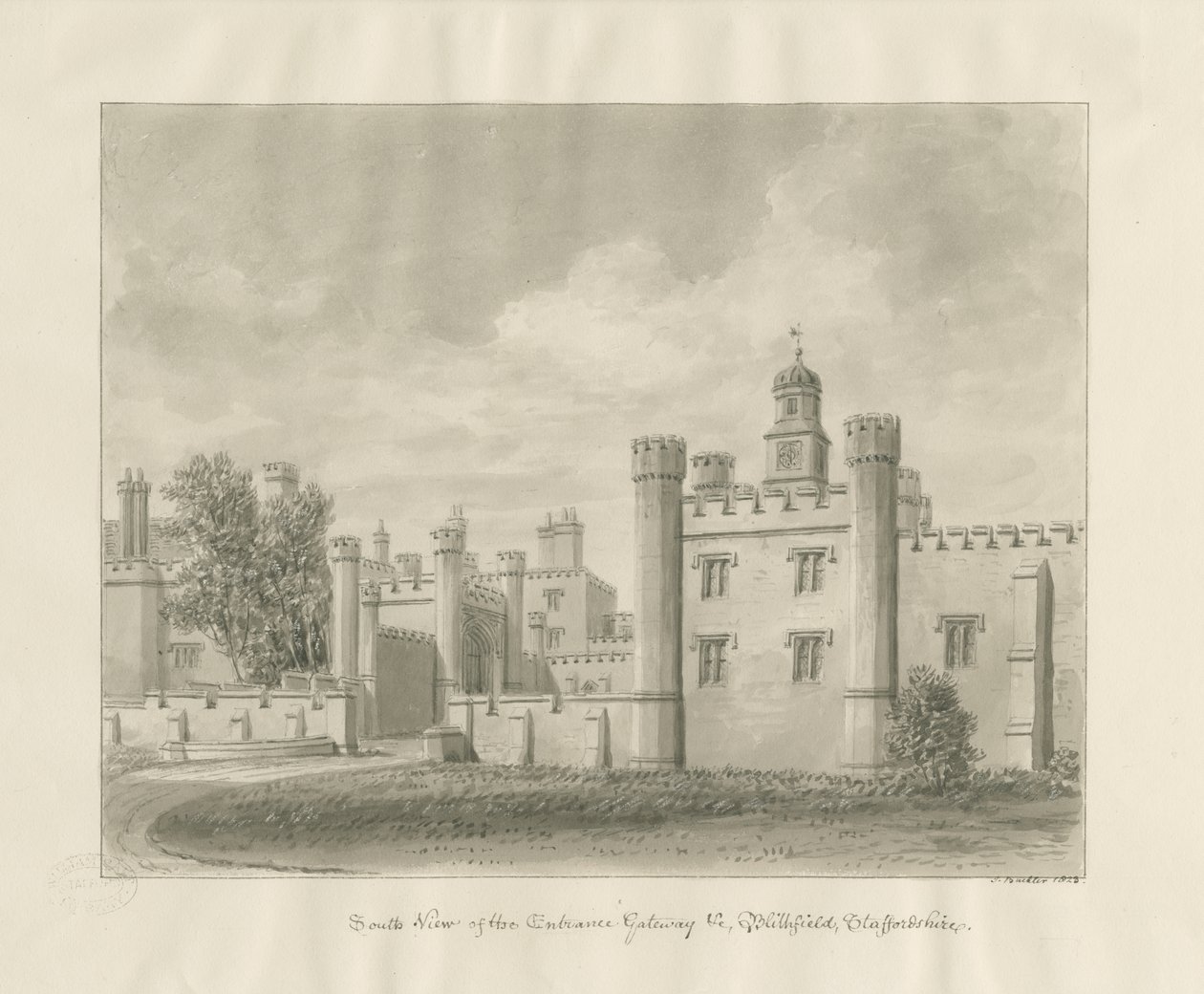 Blithfield Hall: sepia drawing بواسطة جون باكلر
