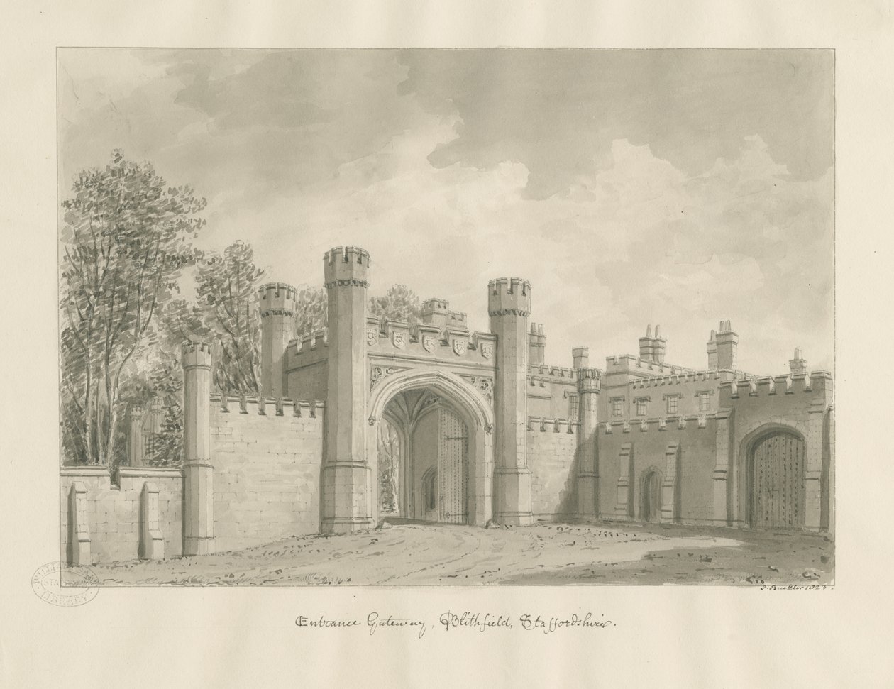 Blithfield Hall: sepia drawing بواسطة جون باكلر