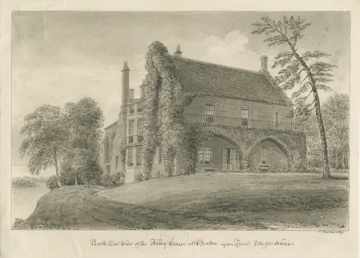 Burton-upon-Trent Abbey: sepia drawing بواسطة جون باكلر