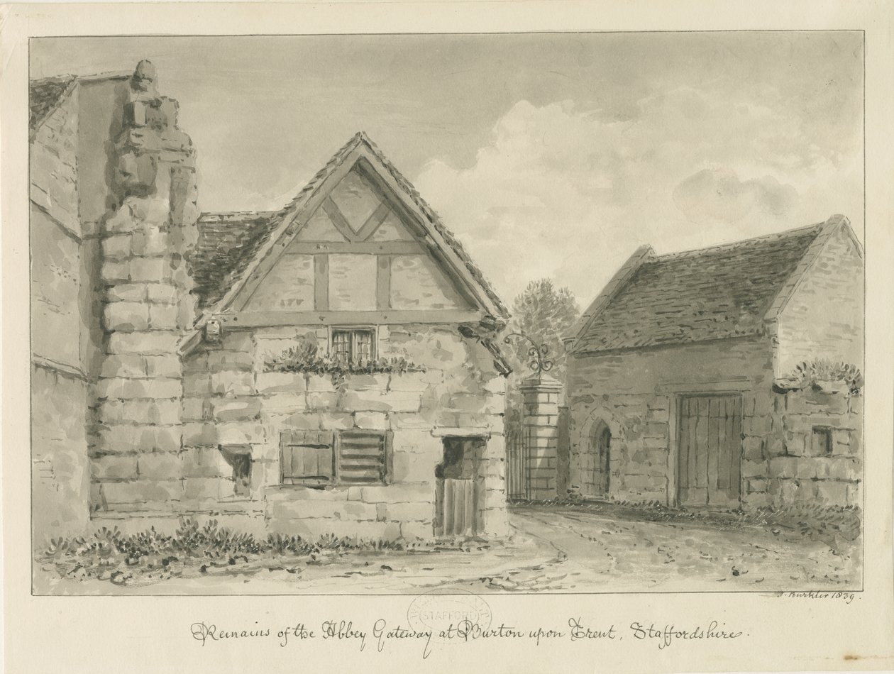 Burton-upon-Trent Abbey: sepia drawing بواسطة جون باكلر