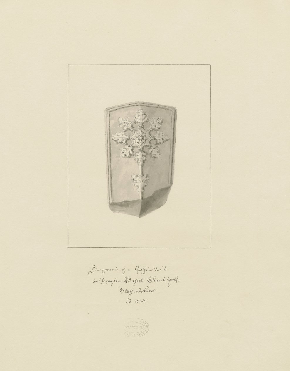 كنيسة درايتون باسيت - غطاء التابوت: رسم بني داكن ، 1838 بواسطة جون باكلر