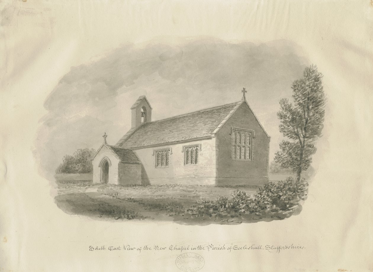 Eccleshall - Cotes Heath Chapel: رسم بني داكن ، بدون تاريخ [عام 1843] (رسم) بواسطة جون باكلر