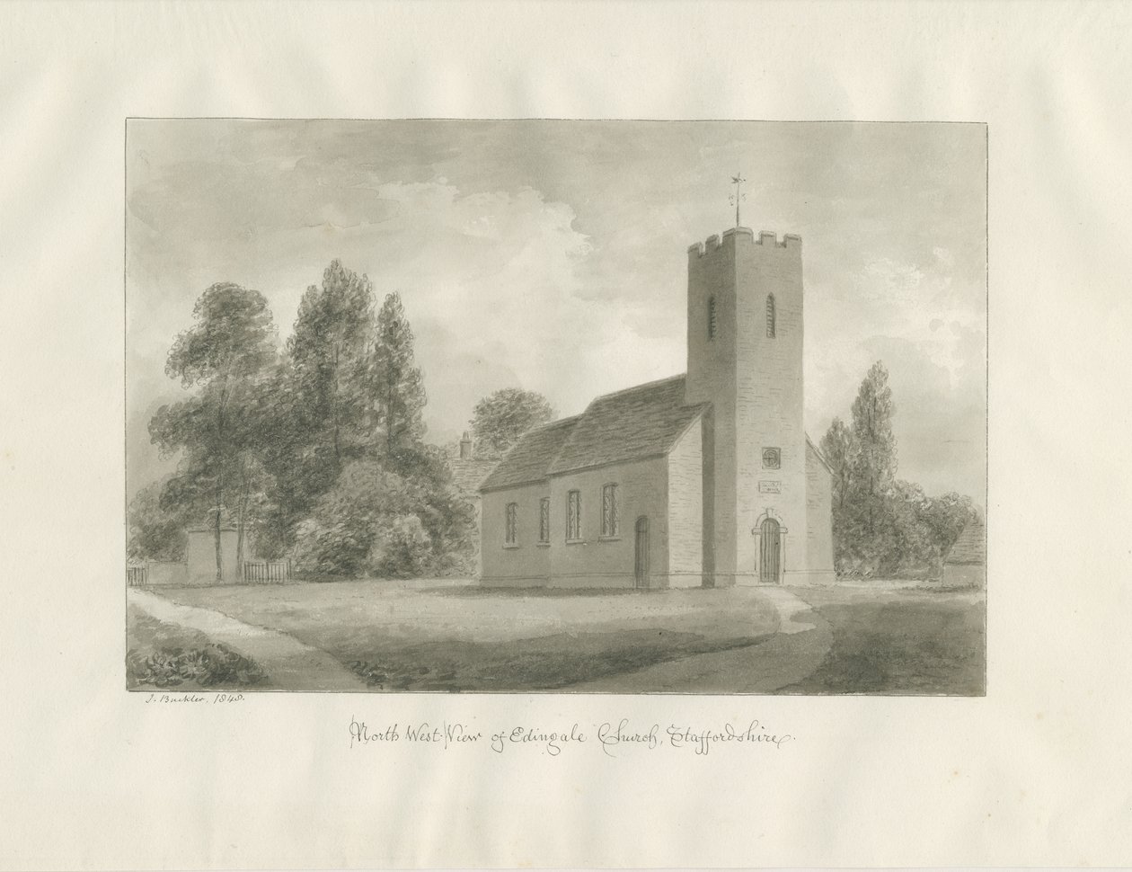 Edingale Church: sepia drawing بواسطة جون باكلر