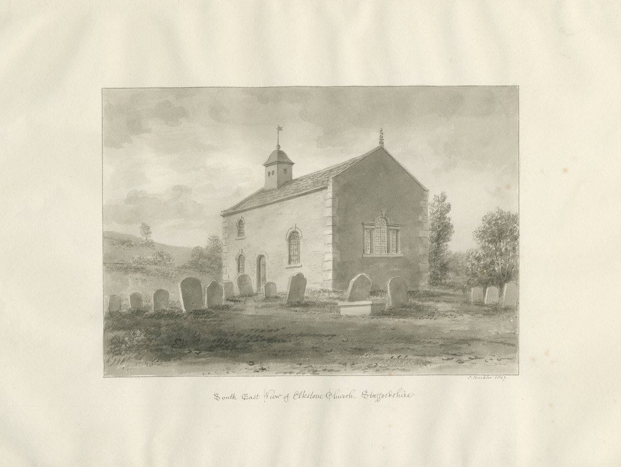 Elkstone Chapel: رسم بني داكن بواسطة جون باكلر