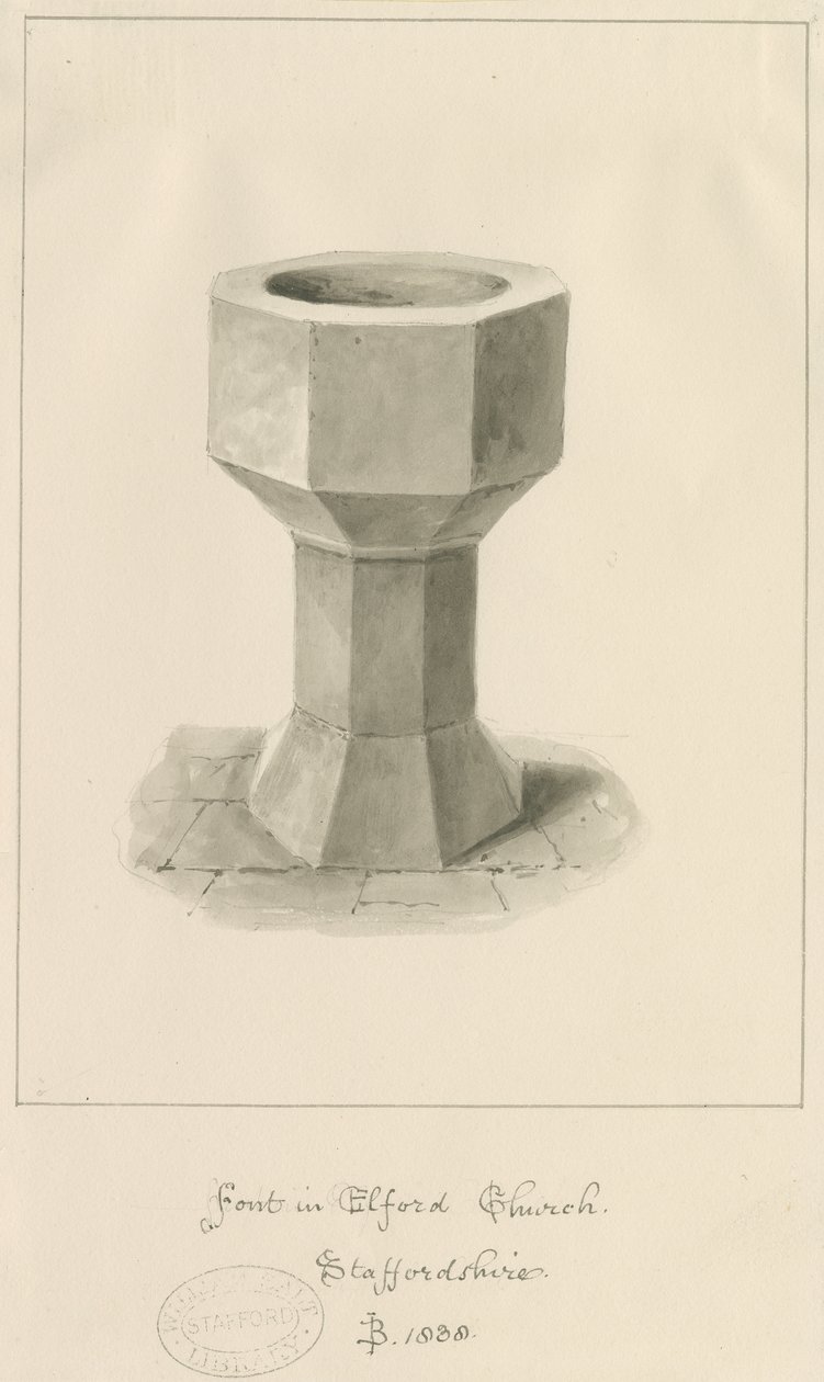 Font in Elford Church: sepia drawing بواسطة جون باكلر