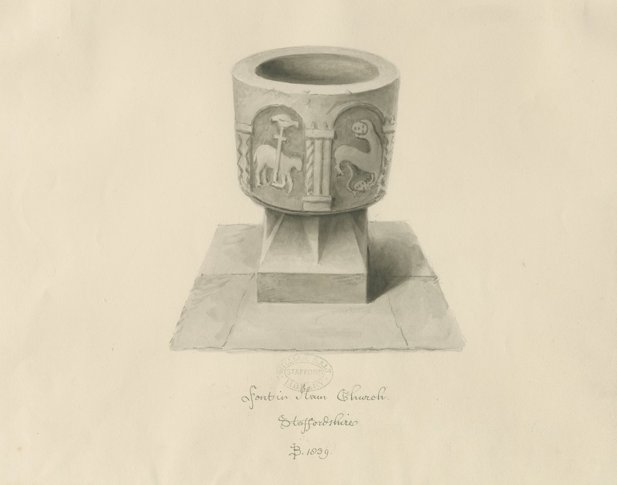Font in Ilam Church: sepia drawing بواسطة جون باكلر