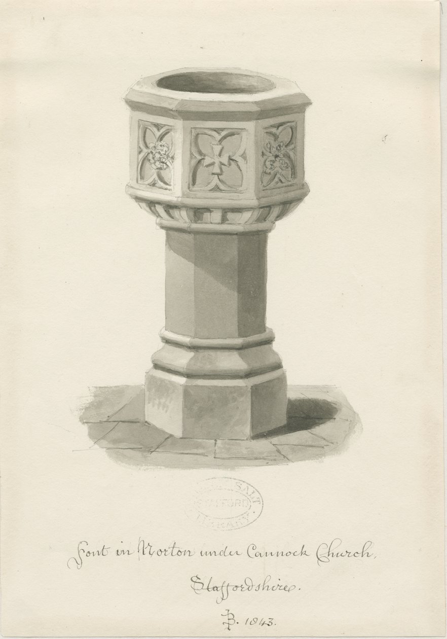 الخط في كنيسة Norton Canes: رسم غسل بني داكن ، 1843 بواسطة جون باكلر