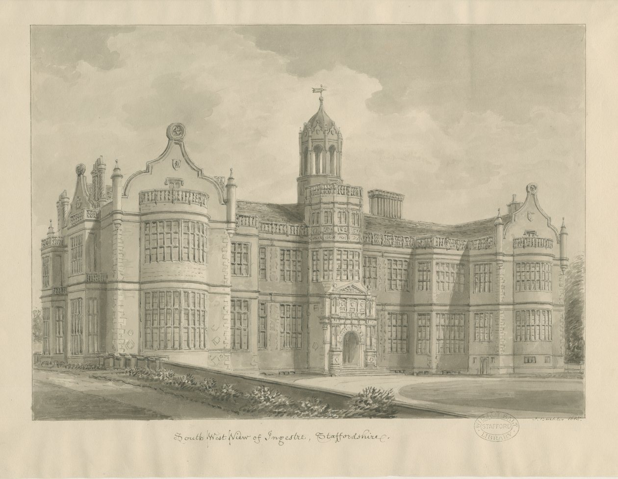 Ingestre Hall: sepia drawing بواسطة جون باكلر
