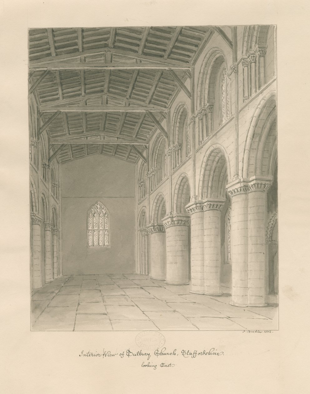 داخل كنيسة Tutbury Priory: رسم بني داكن بواسطة جون باكلر