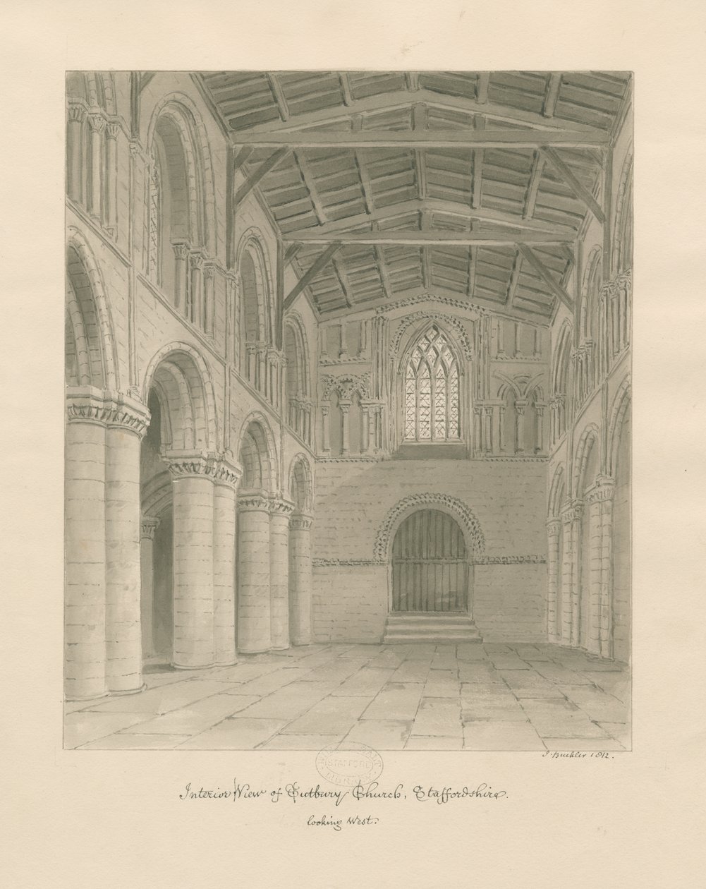 داخل كنيسة Tutbury Priory: رسم بني داكن بواسطة جون باكلر