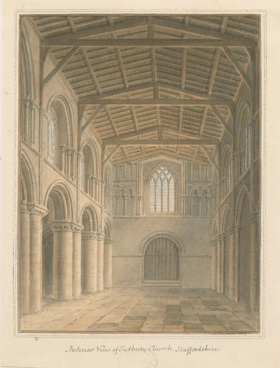 داخل كنيسة Tutbury Priory: الرسم بالألوان المائية بواسطة جون باكلر