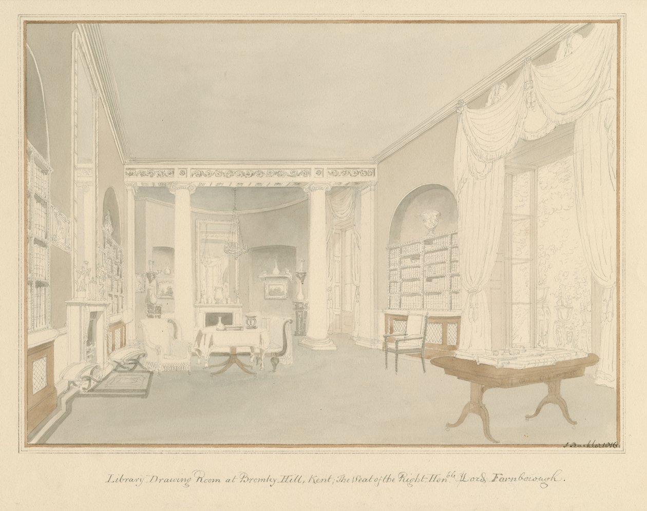 كينت - بروملي هيل - داخل غرفة الرسم بالمكتبة ، 1816 بواسطة جون باكلر