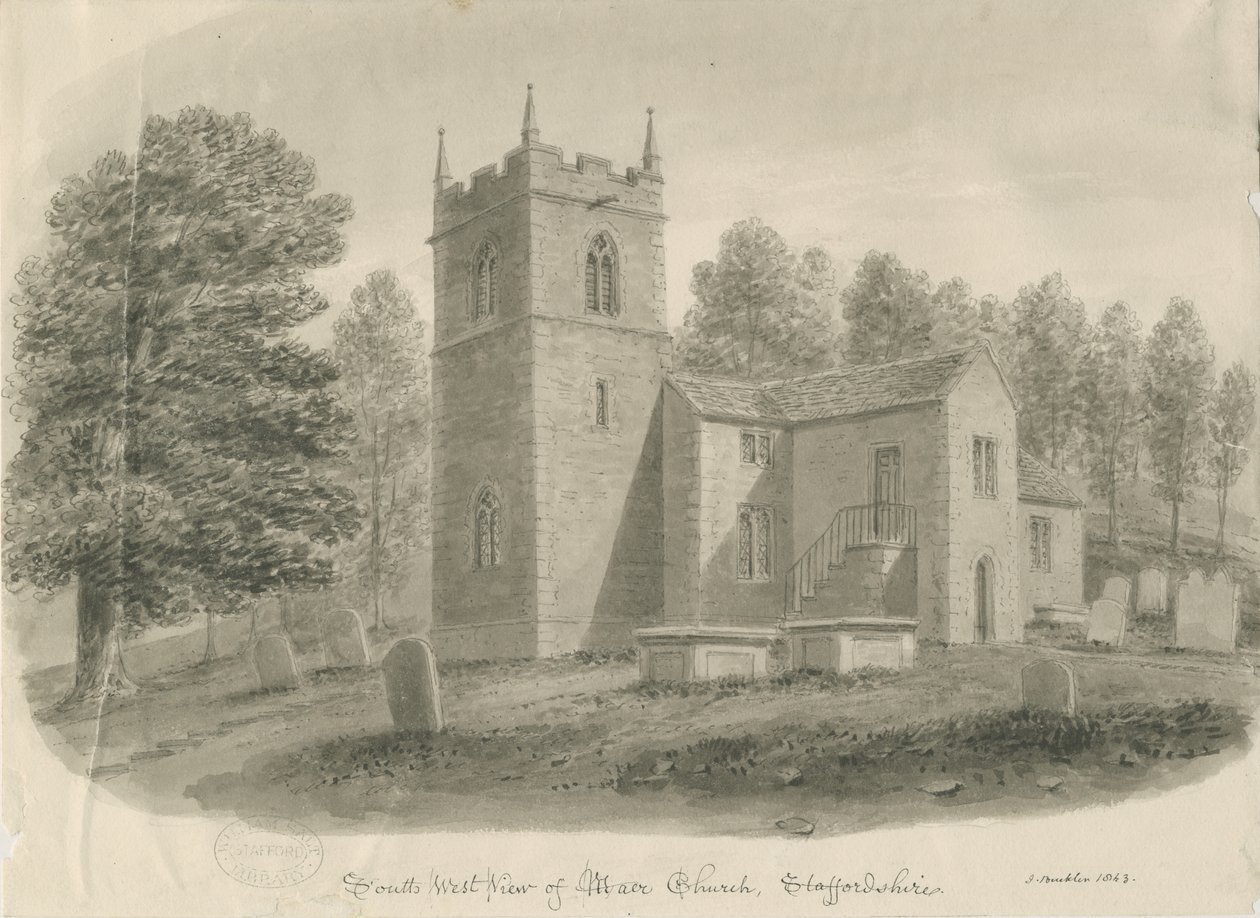 Maer Church: sepia wash drawing بواسطة جون باكلر