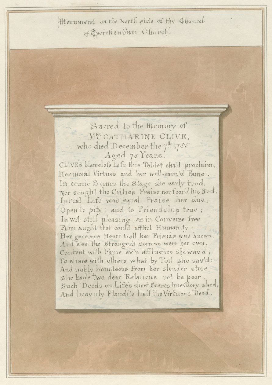 Middlesex - Twickenham Church - Monument: sepia drawing  بواسطة جون باكلر