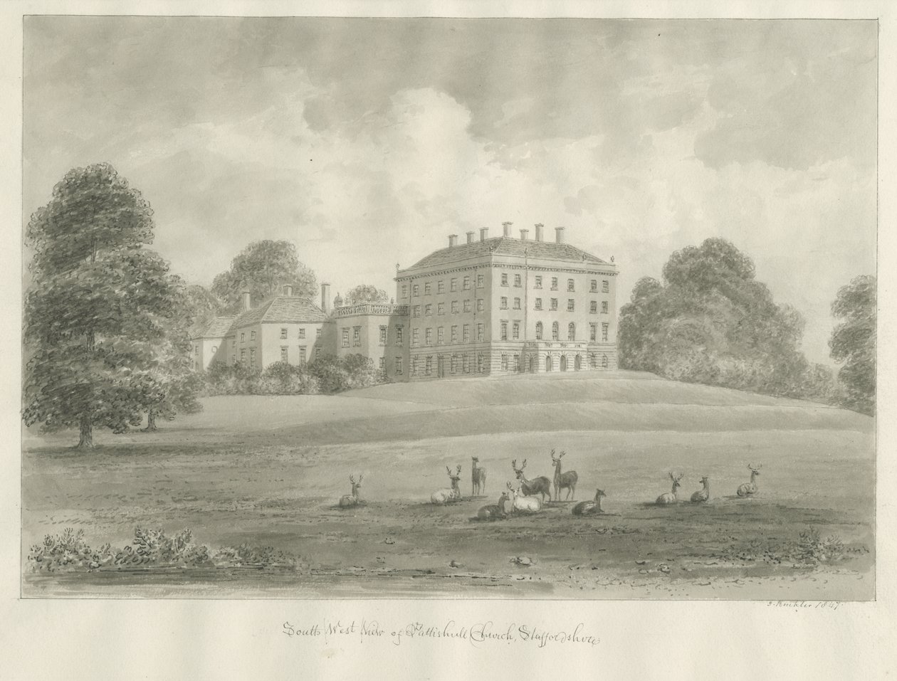 Patshull House: رسم بني داكن ، 1847 بواسطة جون باكلر