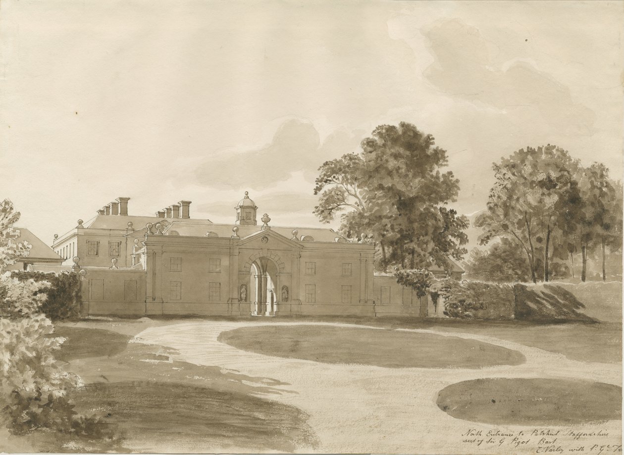 Patshull House: رسم غسيل بني داكن ، بدون تاريخ [1820] بواسطة جون باكلر