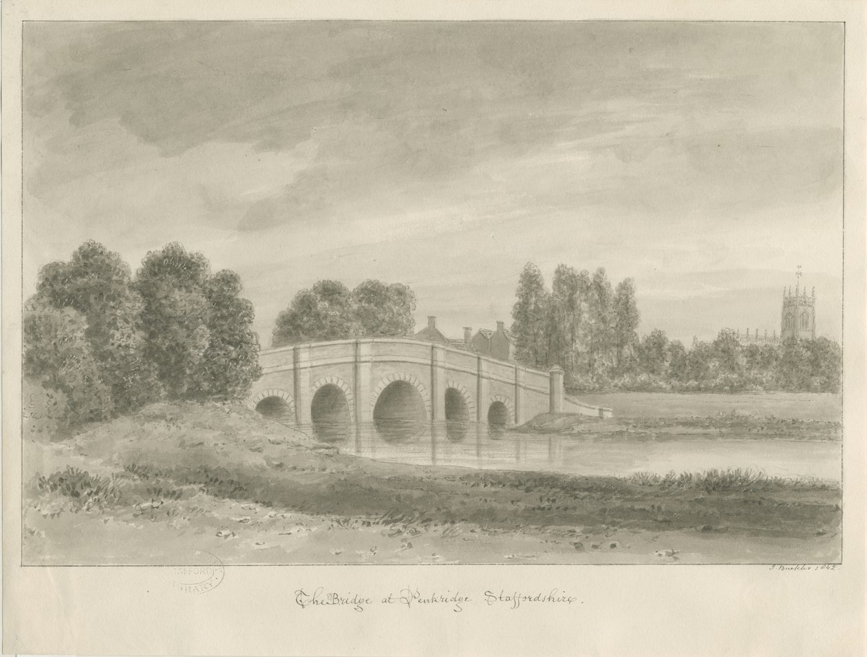 Penkridge Town - [Bull] Bridge: رسم بني داكن بواسطة جون باكلر