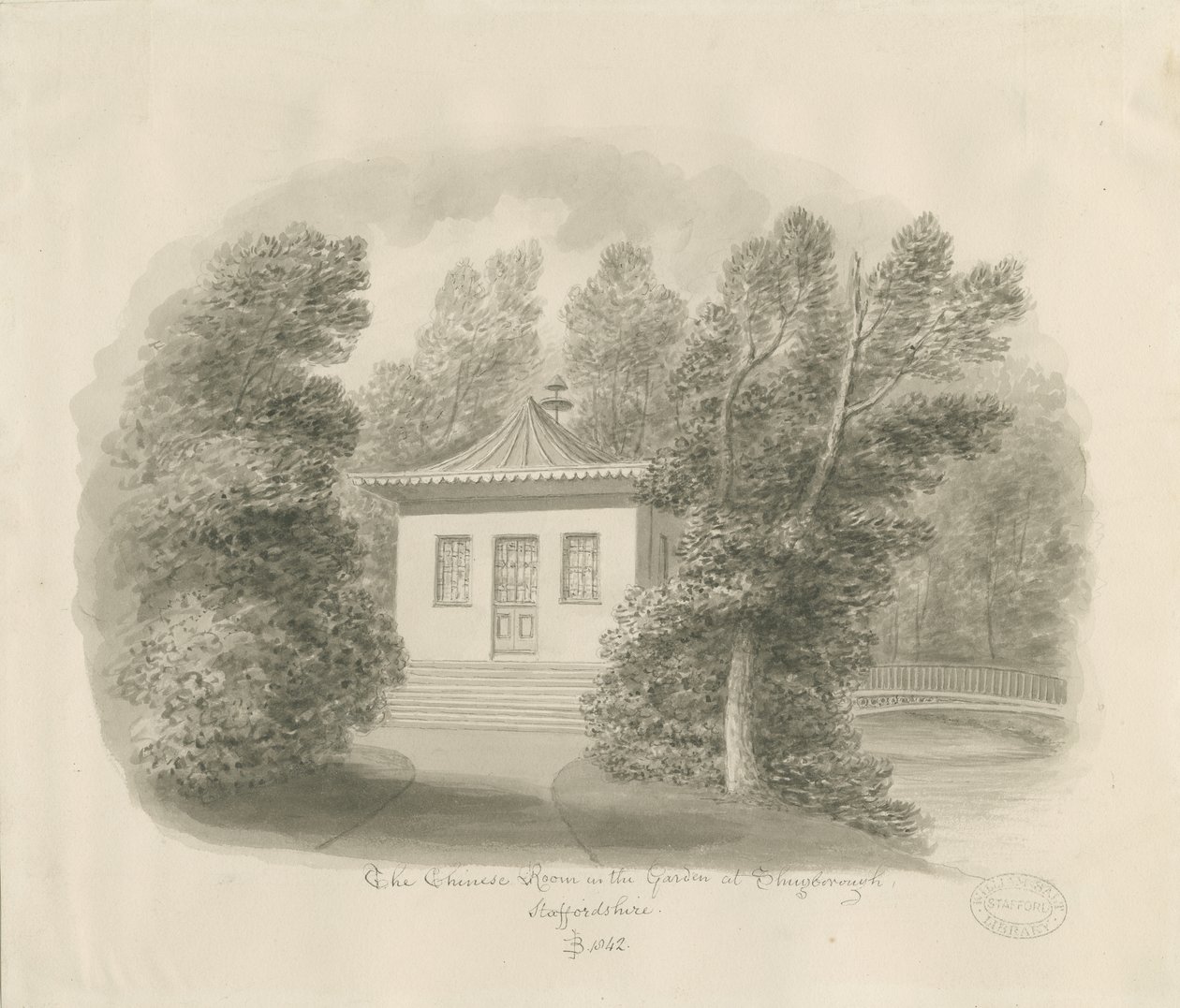 Shugborough - الغرفة الصينية: رسم يغسل بني داكن بواسطة جون باكلر
