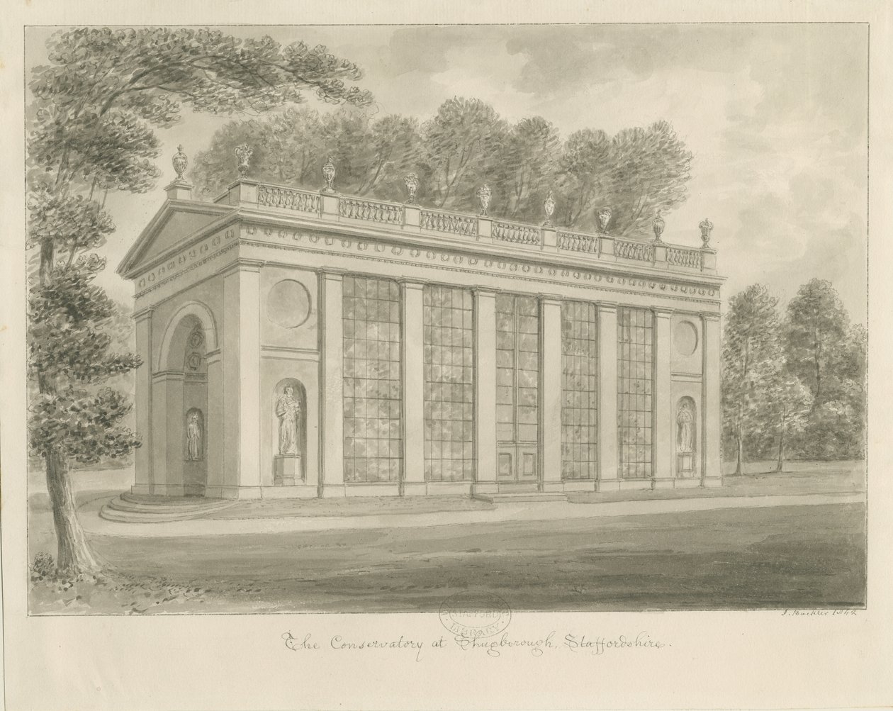 قاعة Shugborough - المعهد الموسيقي: رسم بني داكن بواسطة جون باكلر