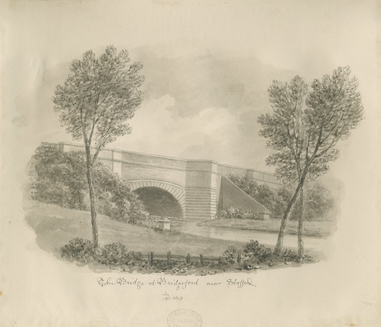 Stafford - Bridge at Bridgeford: sepia drawing بواسطة جون باكلر
