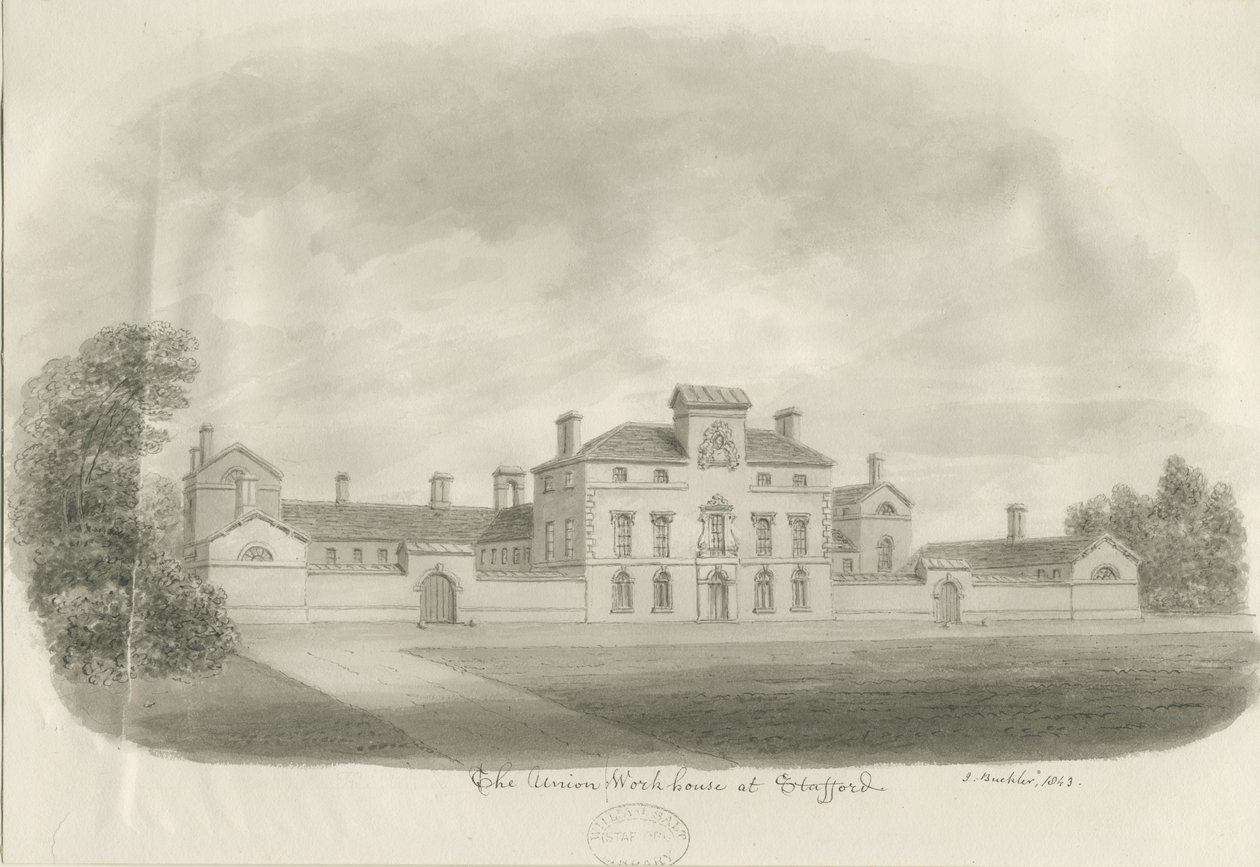 Stafford - Union Workhouse: رسم بني داكن بواسطة جون باكلر