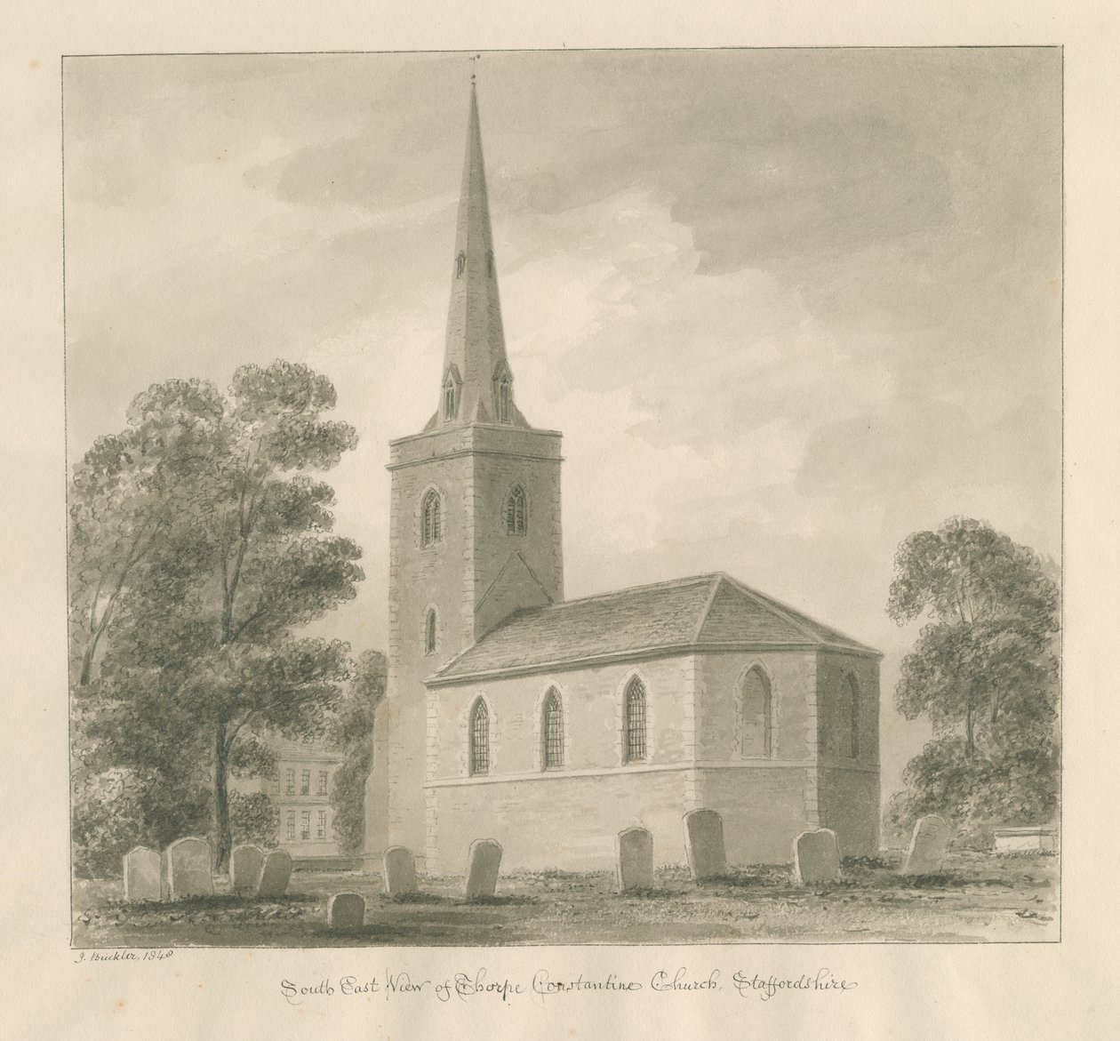 Thorpe Constantine Church: sepia wash drawing بواسطة جون باكلر