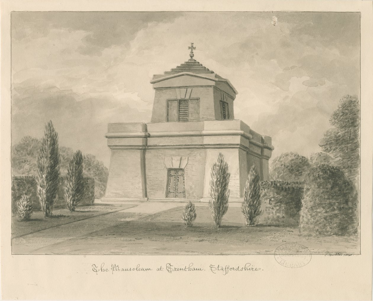 Trentham - The Mausoleum: sepia drawing بواسطة جون باكلر