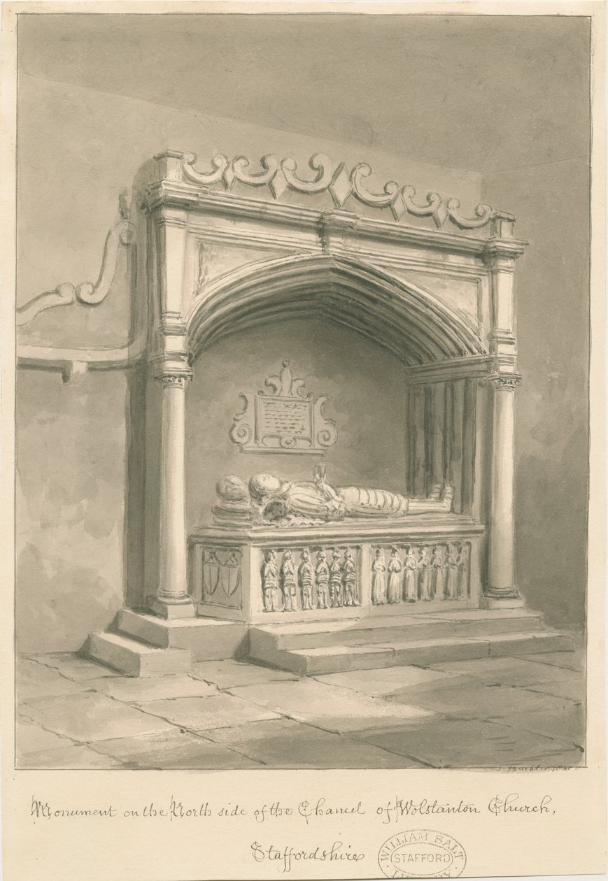 Wolstanton Church - Monument: sepia wash drawing بواسطة جون باكلر