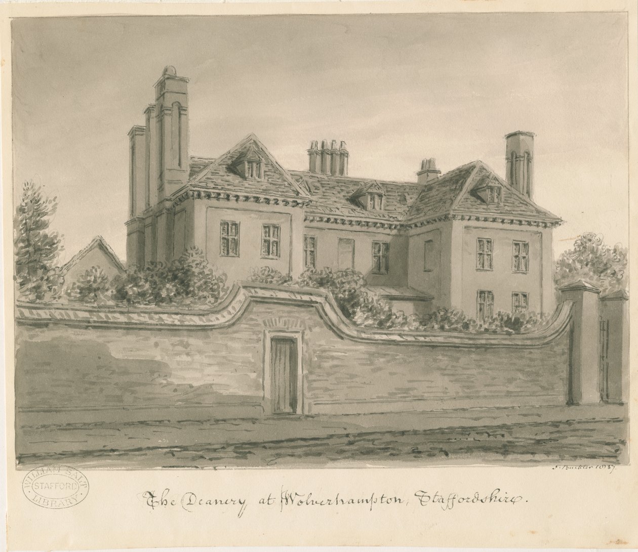 ولفرهامبتون - The Deanery House: رسم بني داكن بواسطة جون باكلر