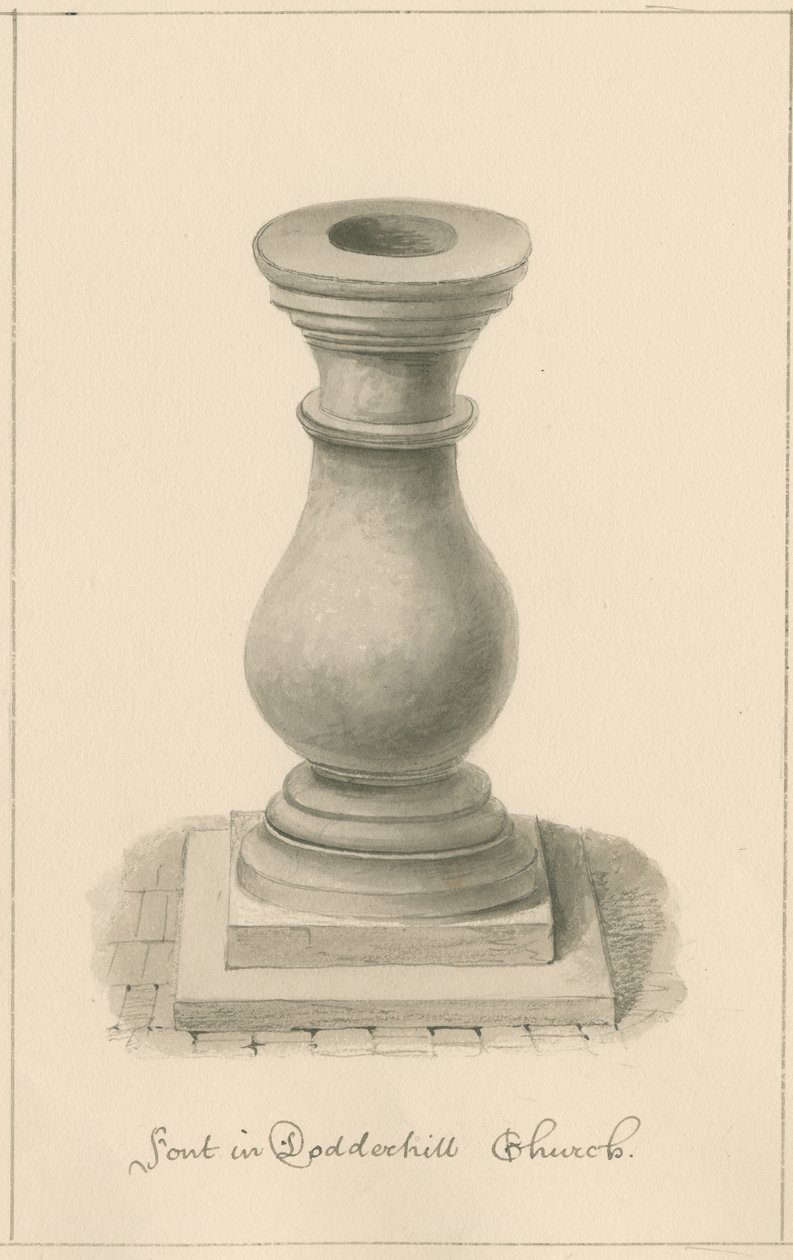 Worcestershire - Droitwich - Dodderhill Church الخط: رسم بني داكن ، 1833 بواسطة جون باكلر