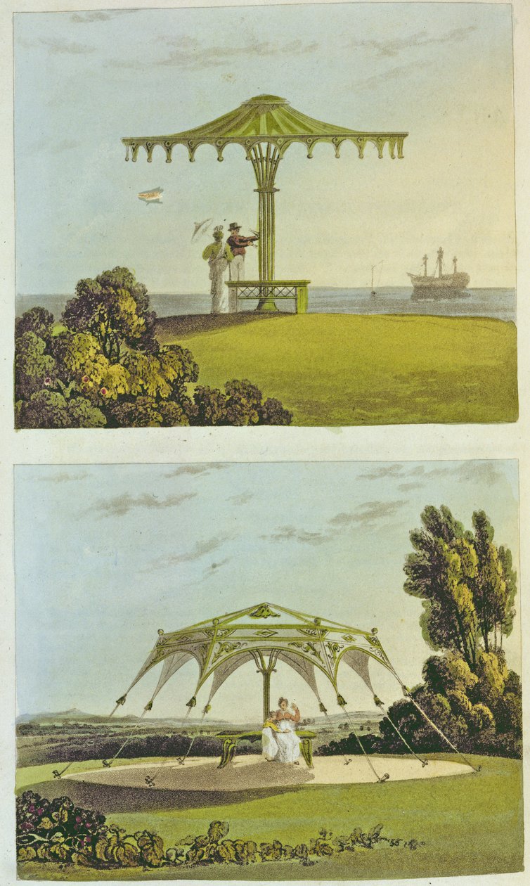 اثنان من مقاعد الحديقة المزخرفة المزخرفة من "مستودع الفنون" ، من قبل أكرمان ، 1822 بواسطة جون بوناروتي بابوورث