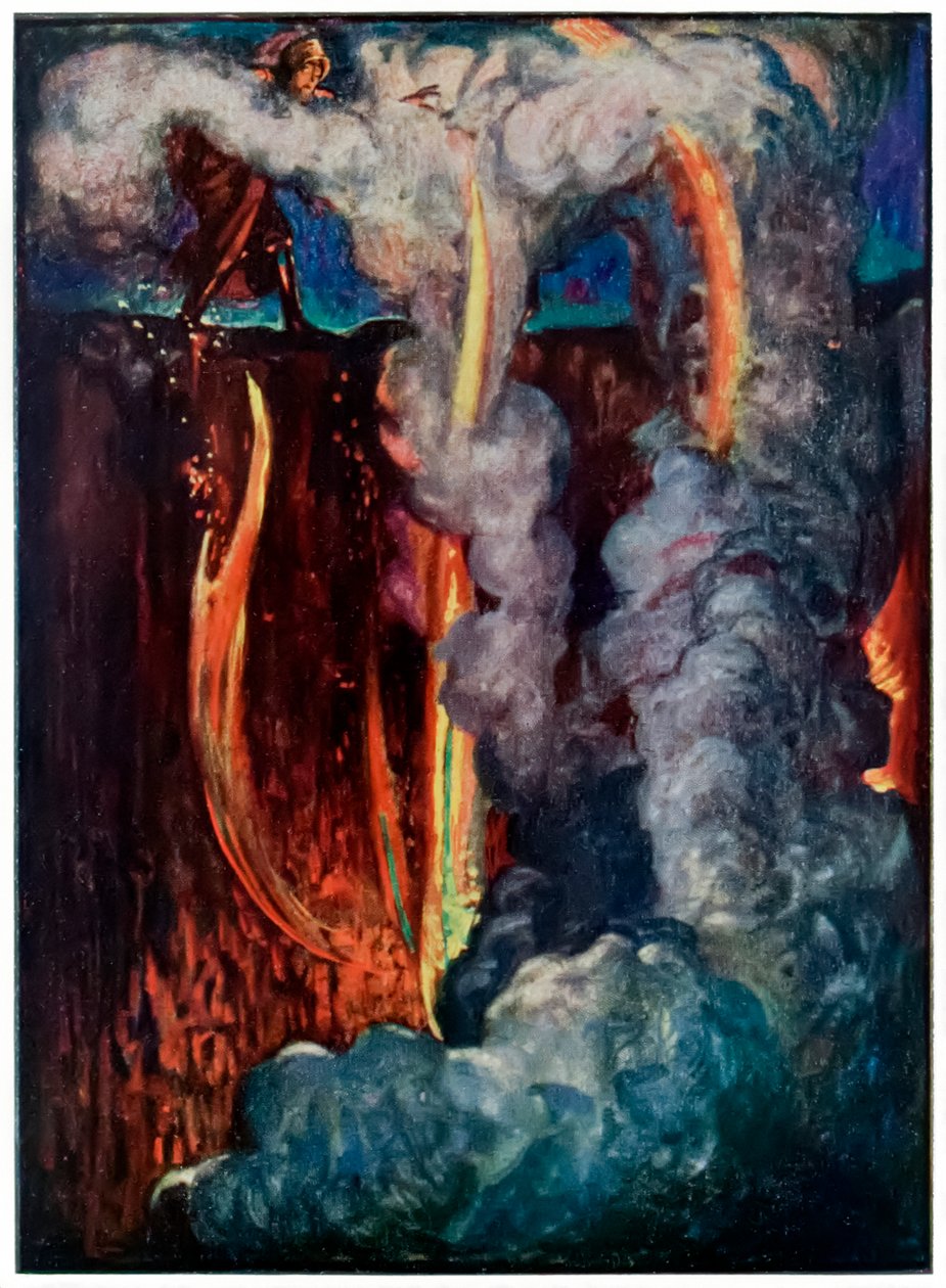 الفم الجحيم من الحجاج يتقدمون من هذا العالم ، إلى ما سيأتي بقلم جون بونيان (1628-1688) رسم بيام شو (1872-1919) يظهر مسيحيًا في وادي ظل الموت بواسطة جون بيام ليستون شو