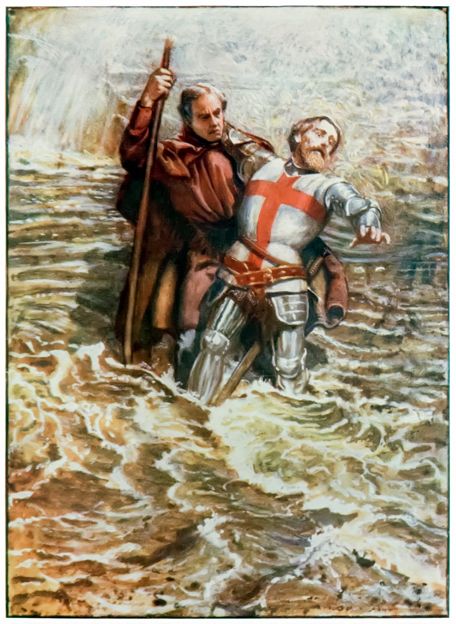 الأمل يساعد المسيحي على عبور النهر من تقدم الحجاج من هذا العالم ، إلى ما سيأتي بقلم جون بونيان (1628-1688) رسم بيام شو (1872-1919) ، الحجاج يعبرون بواسطة جون بيام ليستون شو