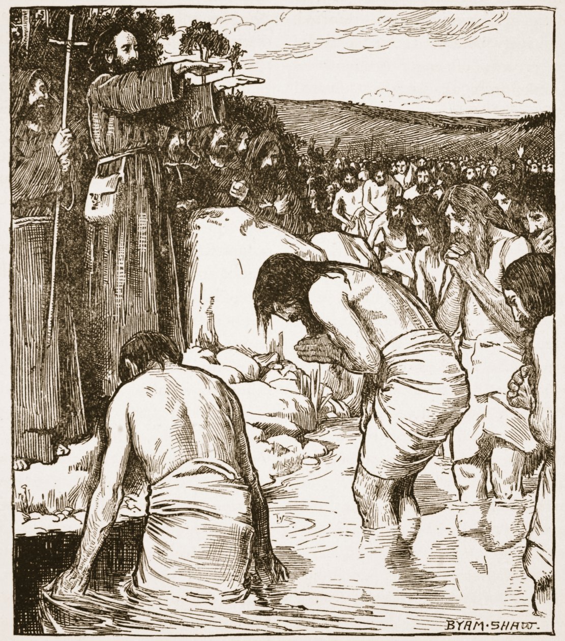 المعمودية في تارا ، صورة من "كنيسة إنجلترا: تاريخ للشعب" بقلم HDM Spence-Jones ، حانة. ج .1910 (صورة بني داكن) بواسطة جون بيام ليستون شو