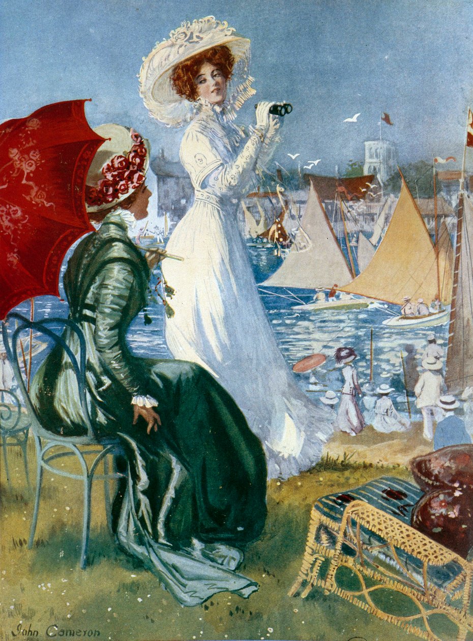 Belle epoque: "" الشابات اللائي يتبعن المناظير "" مطبوعة حجرية لجون كاميرون (القرن العشرين) باريس ، الفنون الزخرفية بواسطة جون كاميرون